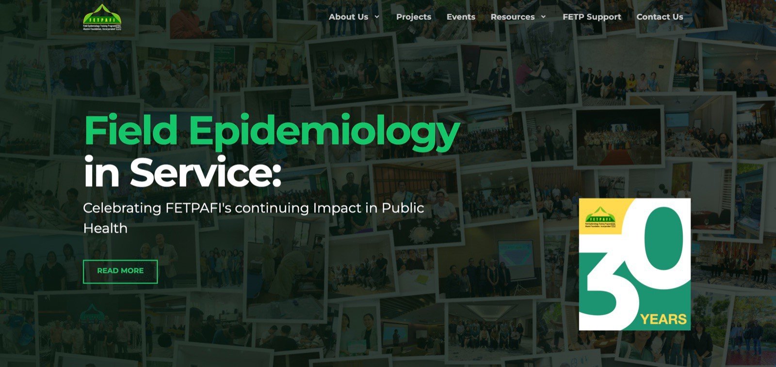 Field Epidemiology Training Program Foundation, Inc. public website homepage featuring its field epidemiology work and organizational activities