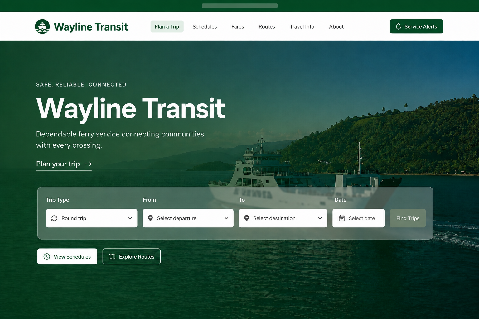 Homepage hero preview for a pseudonymous passenger travel information concept