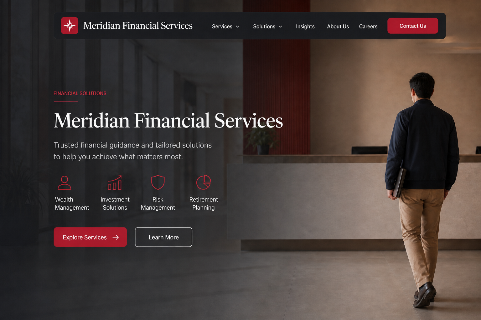 Homepage hero preview for a pseudonymous financial services information concept