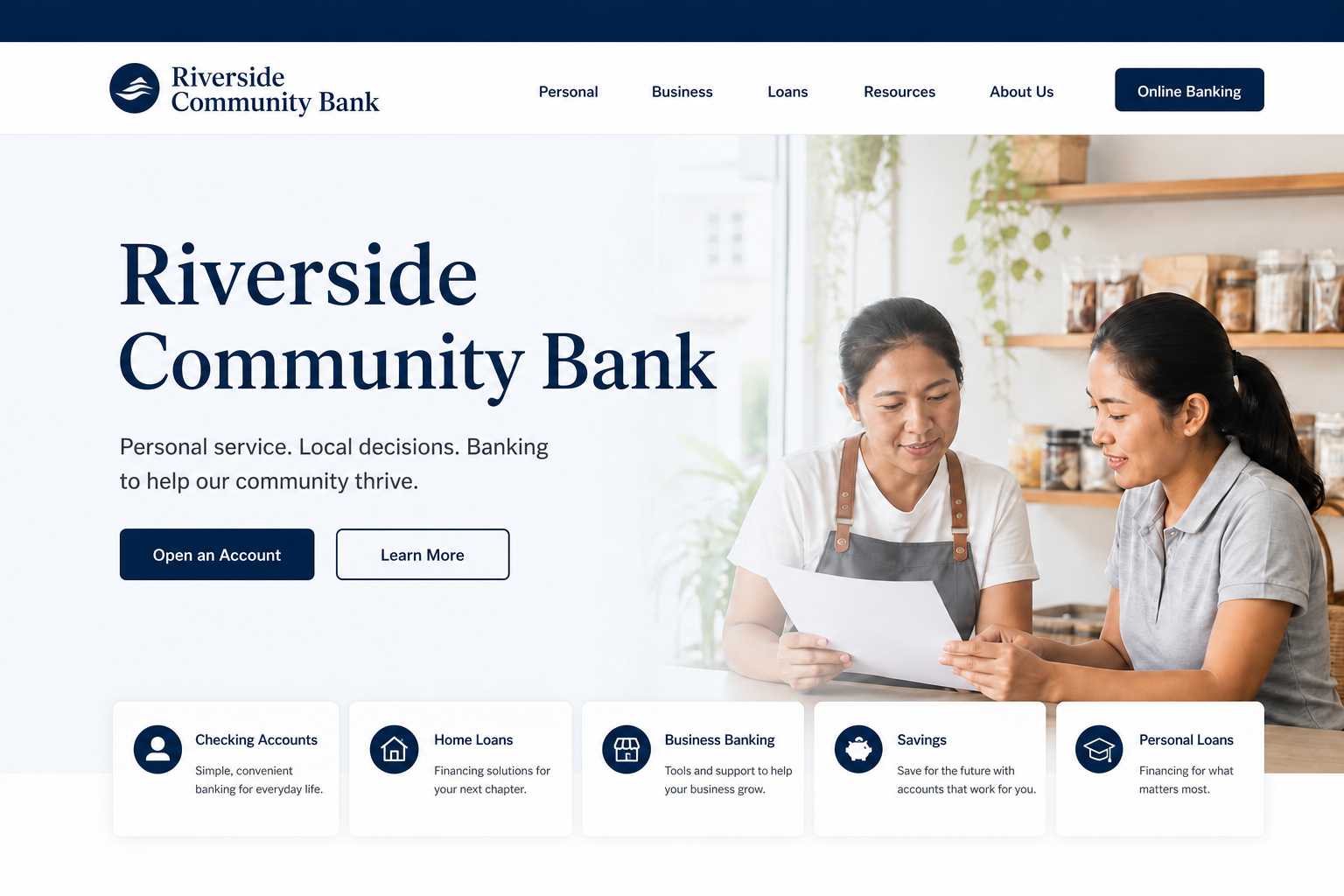 Homepage hero preview for a pseudonymous community banking information concept