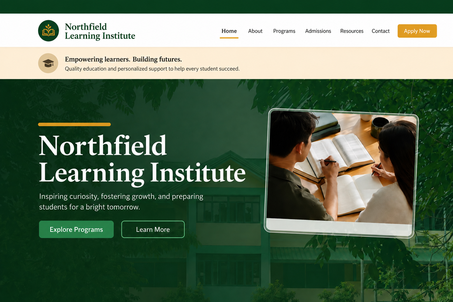 Homepage hero preview for a pseudonymous education information concept